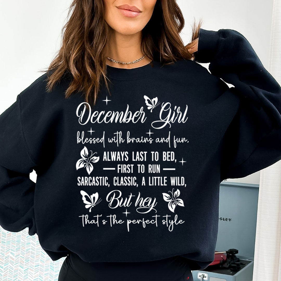December Girl Blessed With Brains And Fun That's the Perfect Style - Cozy & Soft.