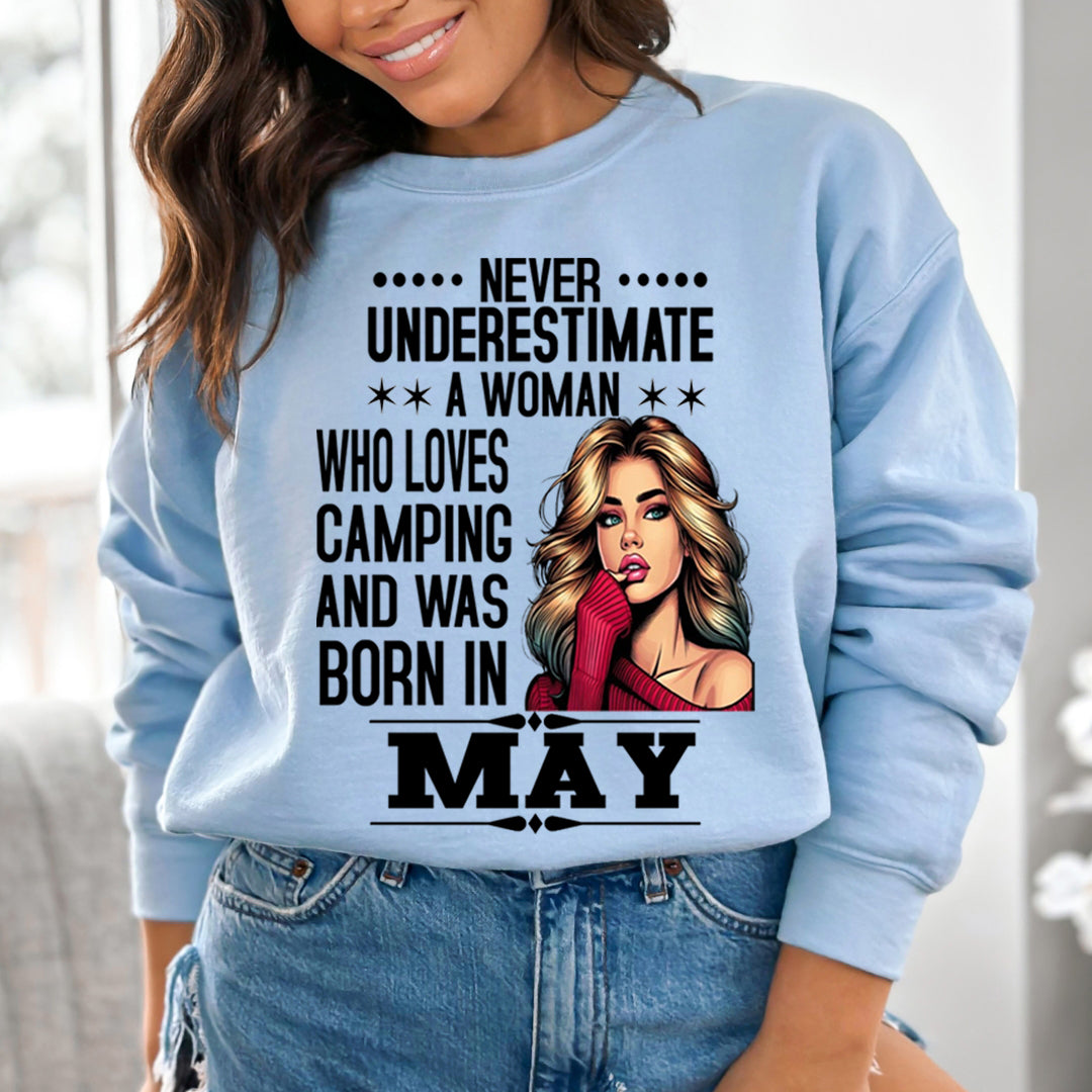 A Woman Who Loves Camping Was Born in May - Sweatshirt & Hoodie