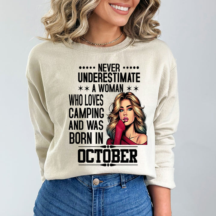 A Woman Who Loves Camping Was Born in October - Sweatshirt & Hoodie