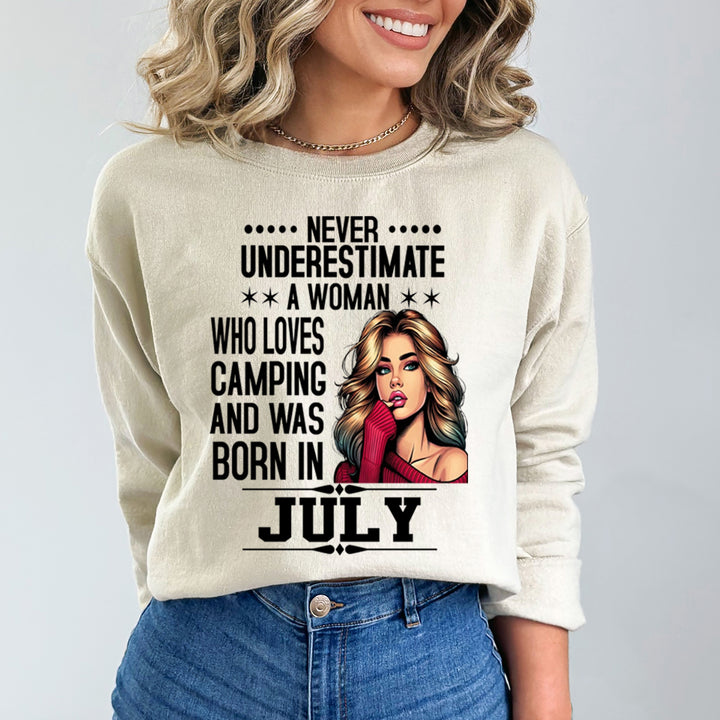 A Woman Who Loves Camping Was Born in July - Sweatshirt & Hoodie