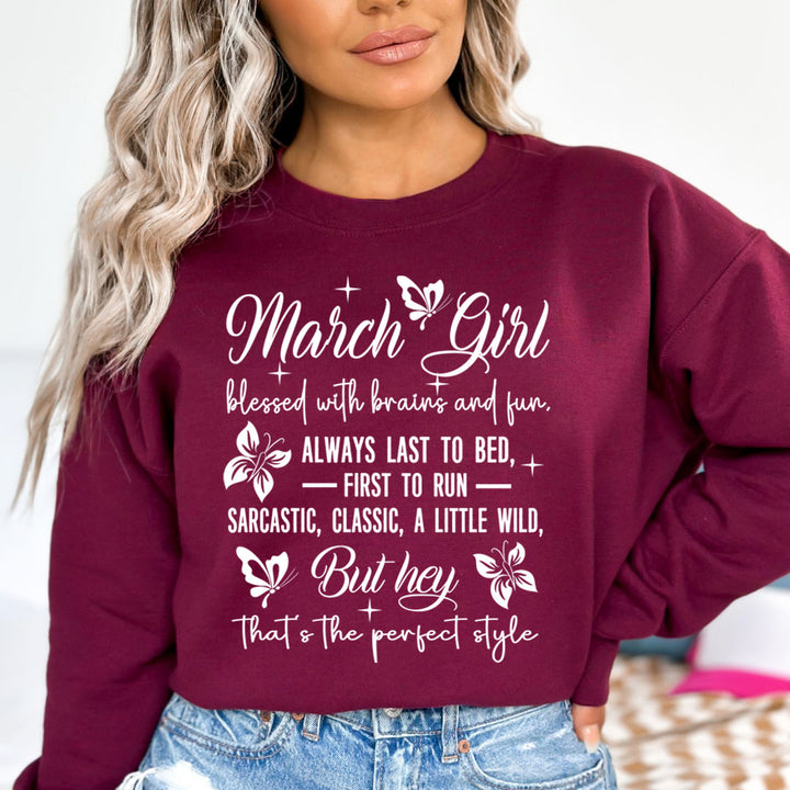March Girl Blessed With Brains And Fun That's the Perfect Style - Cozy & Soft.