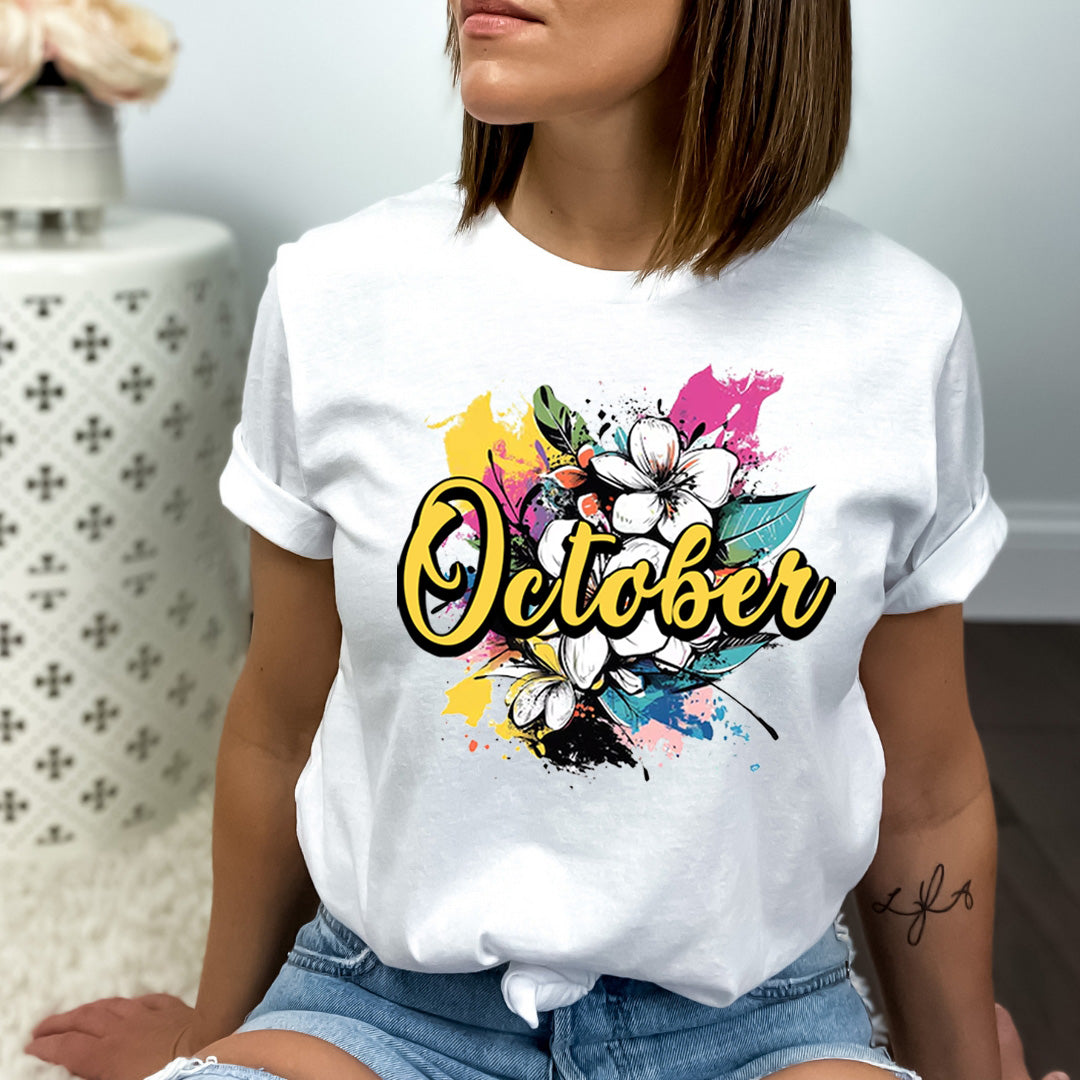October With Colorful Flowers - Bella canvas