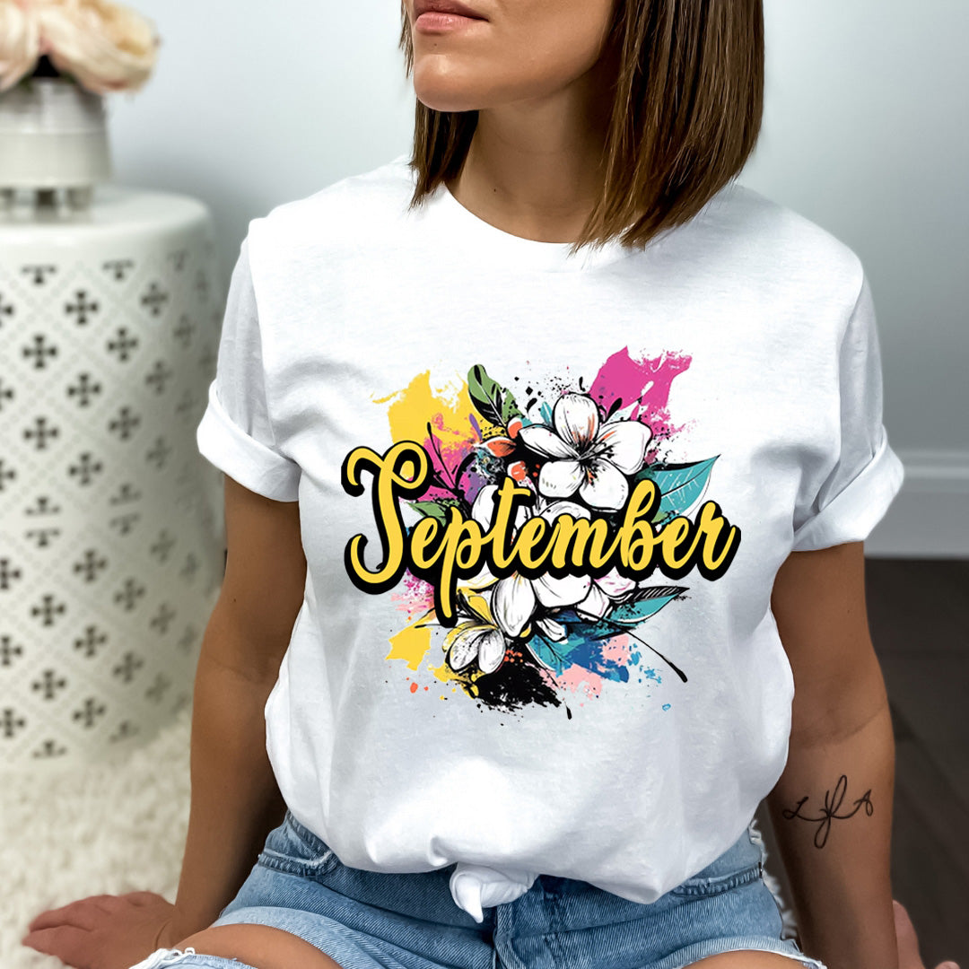 September With Colorful Flowers - Bella canvas