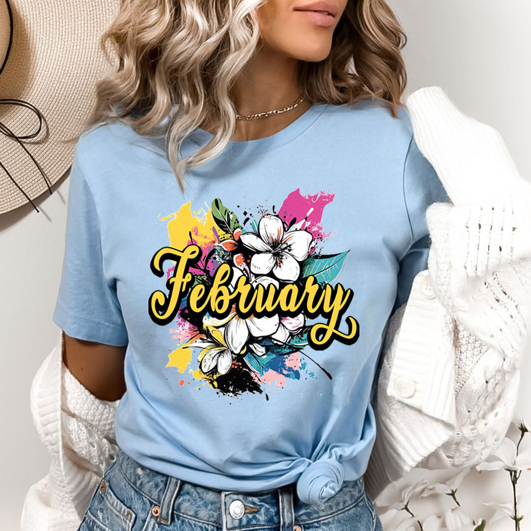 February With Colorful Flowers - Bella canvas