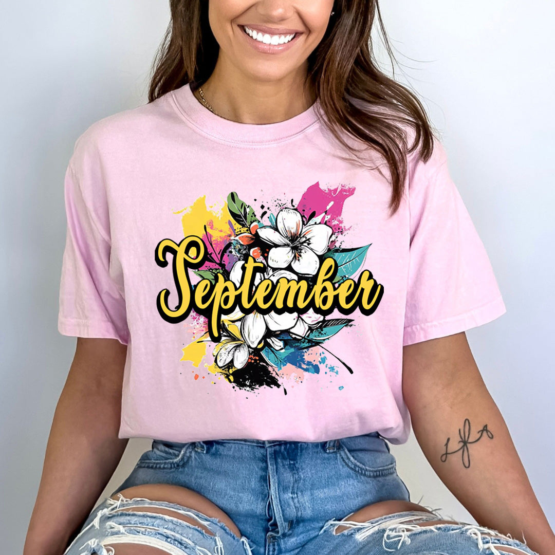 September With Colorful Flowers - Bella canvas