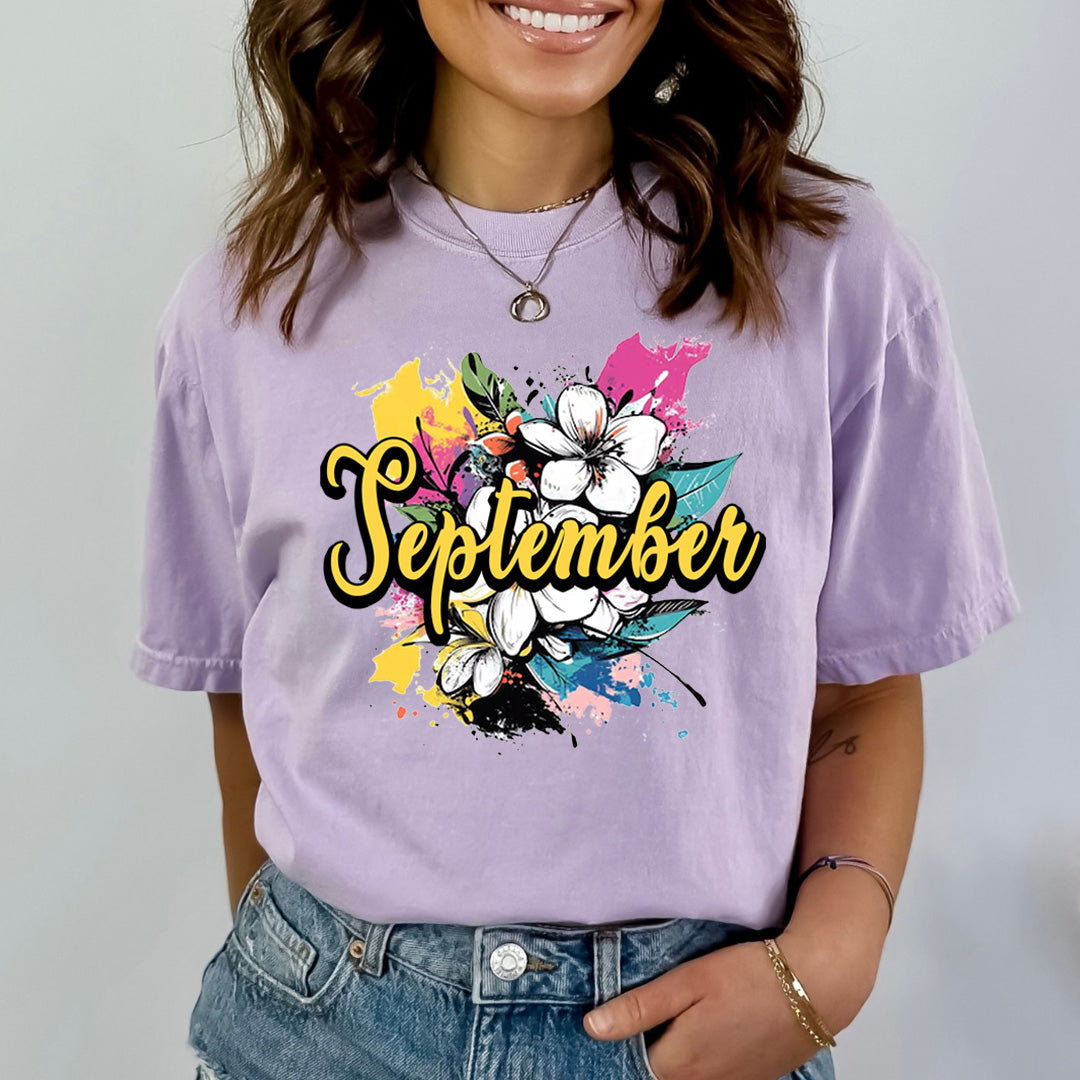 September With Colorful Flowers - Bella canvas