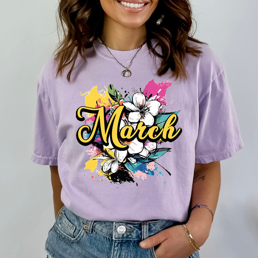 March With Colorful Flowers - Bella canvas