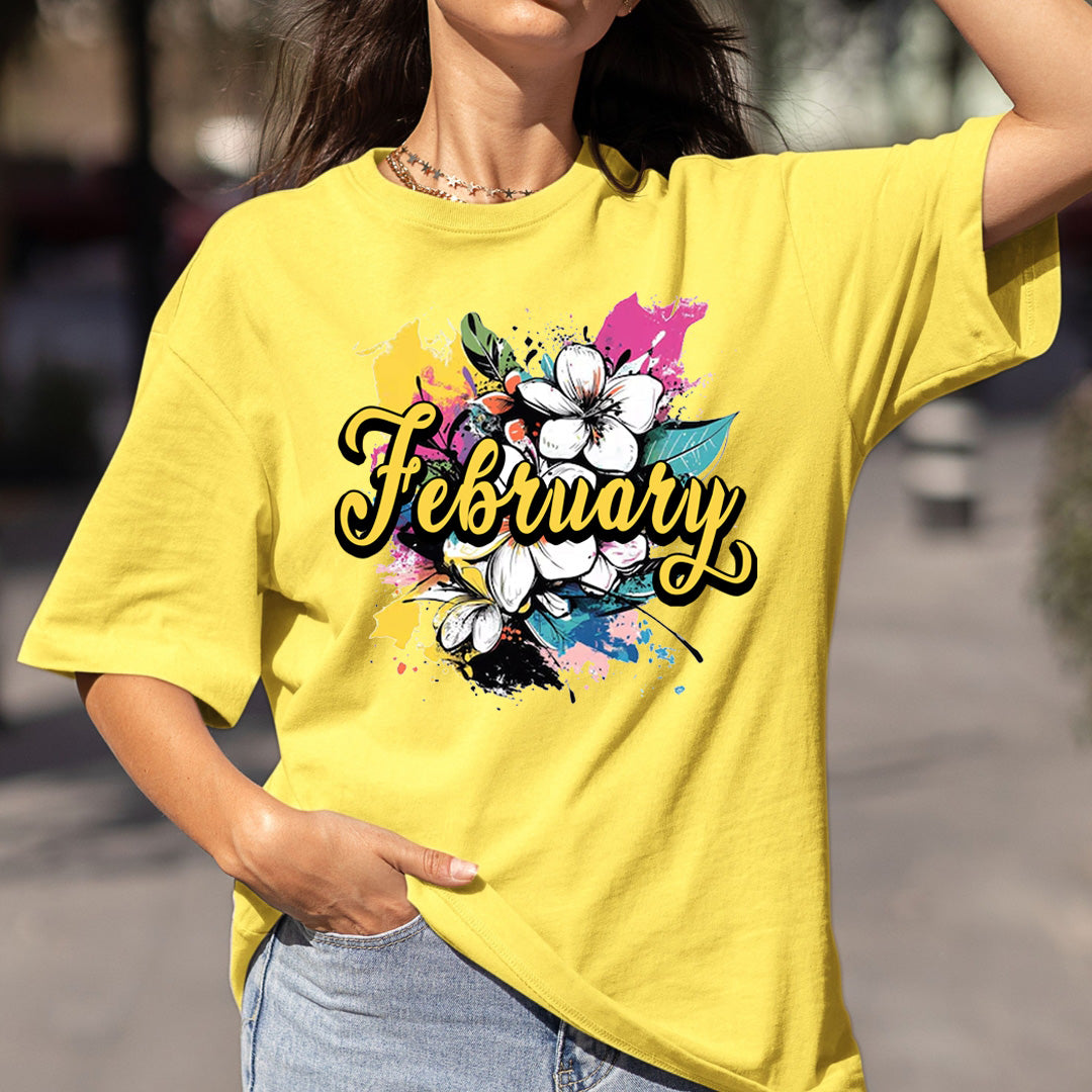 February With Colorful Flowers - Bella canvas