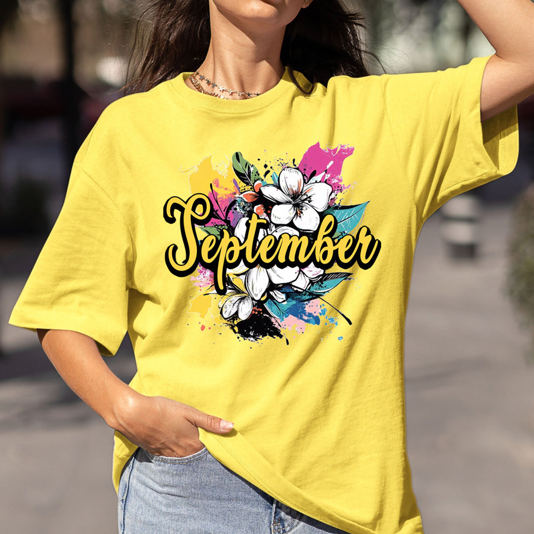 September With Colorful Flowers - Bella canvas