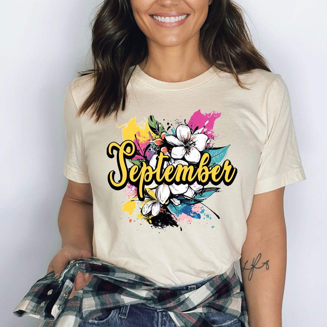 September With Colorful Flowers - Bella canvas