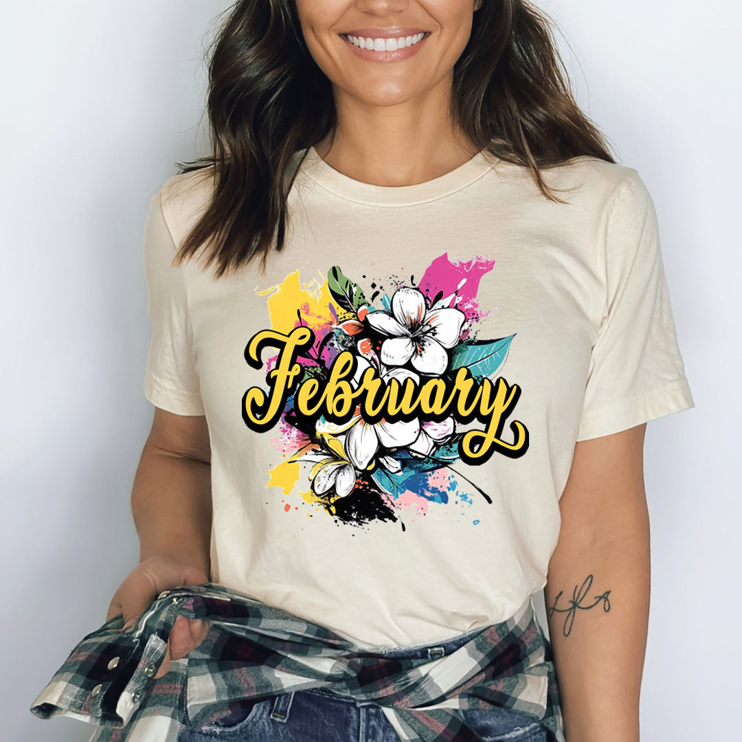 February With Colorful Flowers - Bella canvas