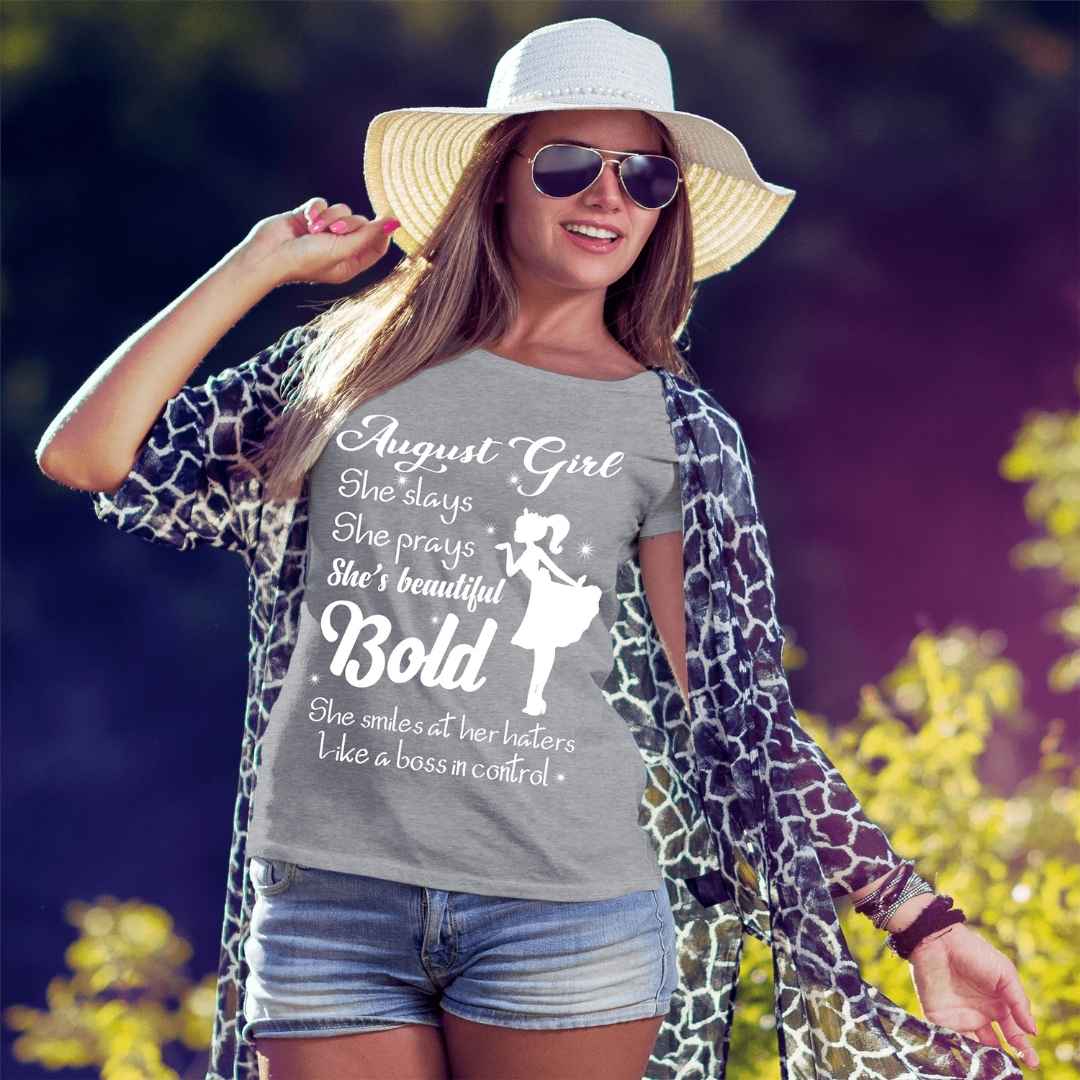 "AUGUST Girl She Slays She Prays She's Beautiful Bold Shirt" - WHITE