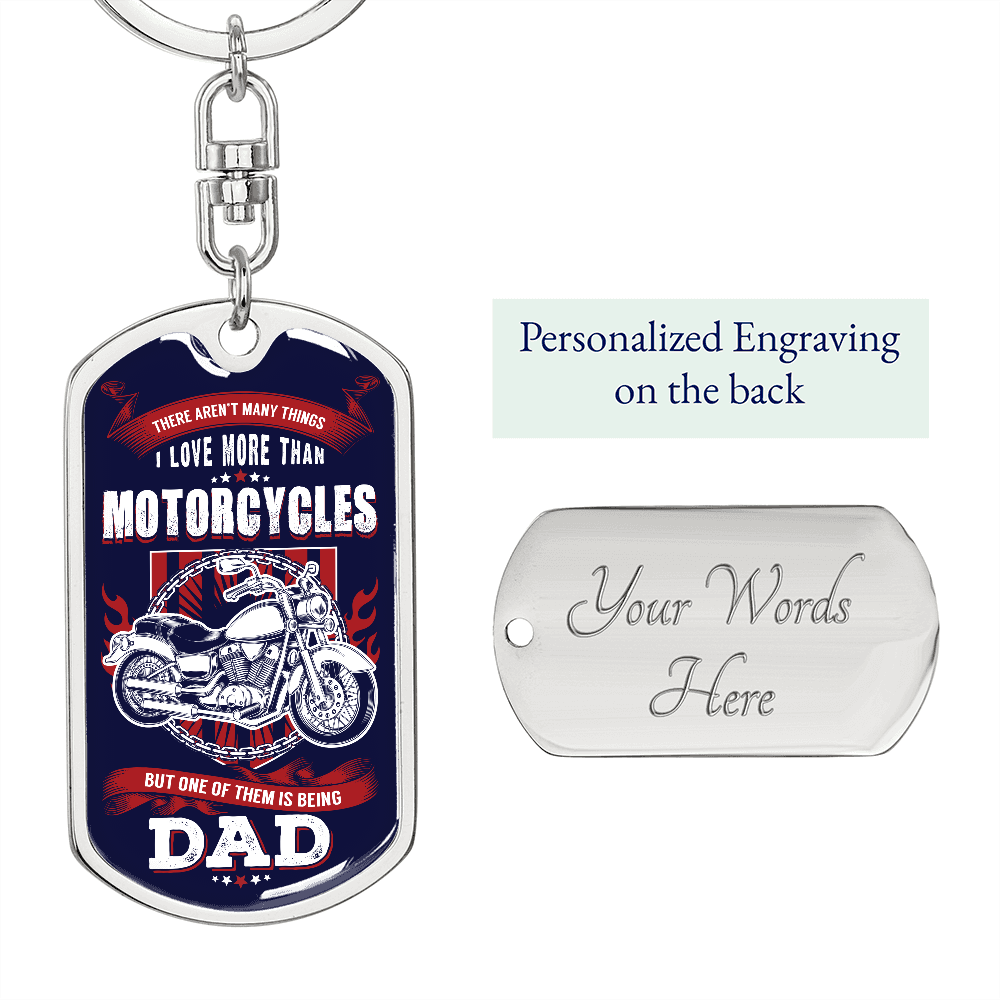 Graphic Dog Tag Keychain dad on motorcycles