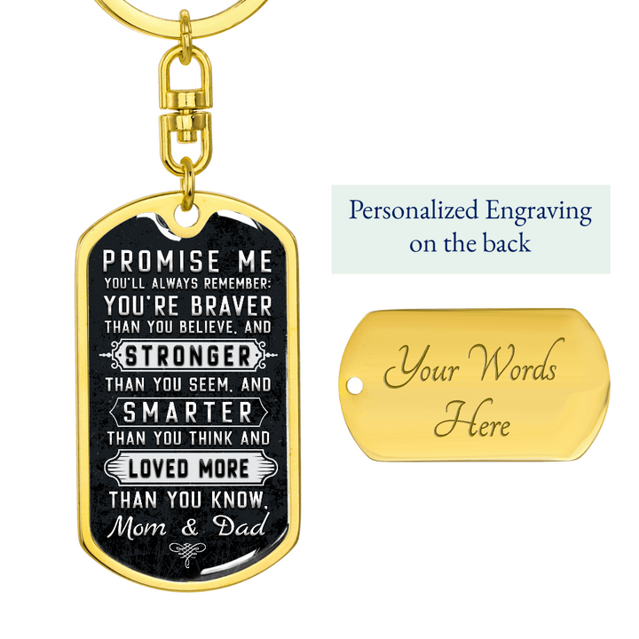Graphic Dog Tag Keychain Promise me