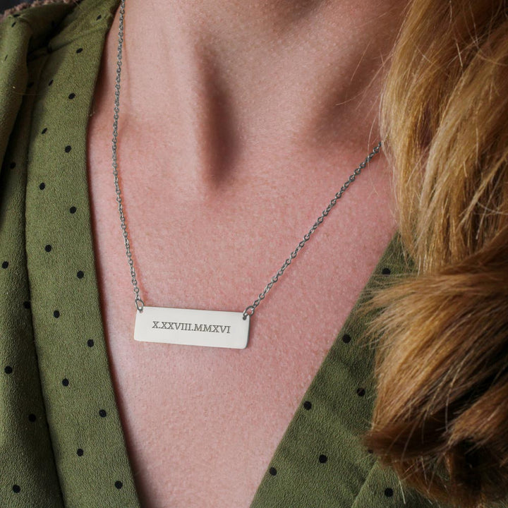 personalized Roman Numeral Horizontal Bar Necklace
