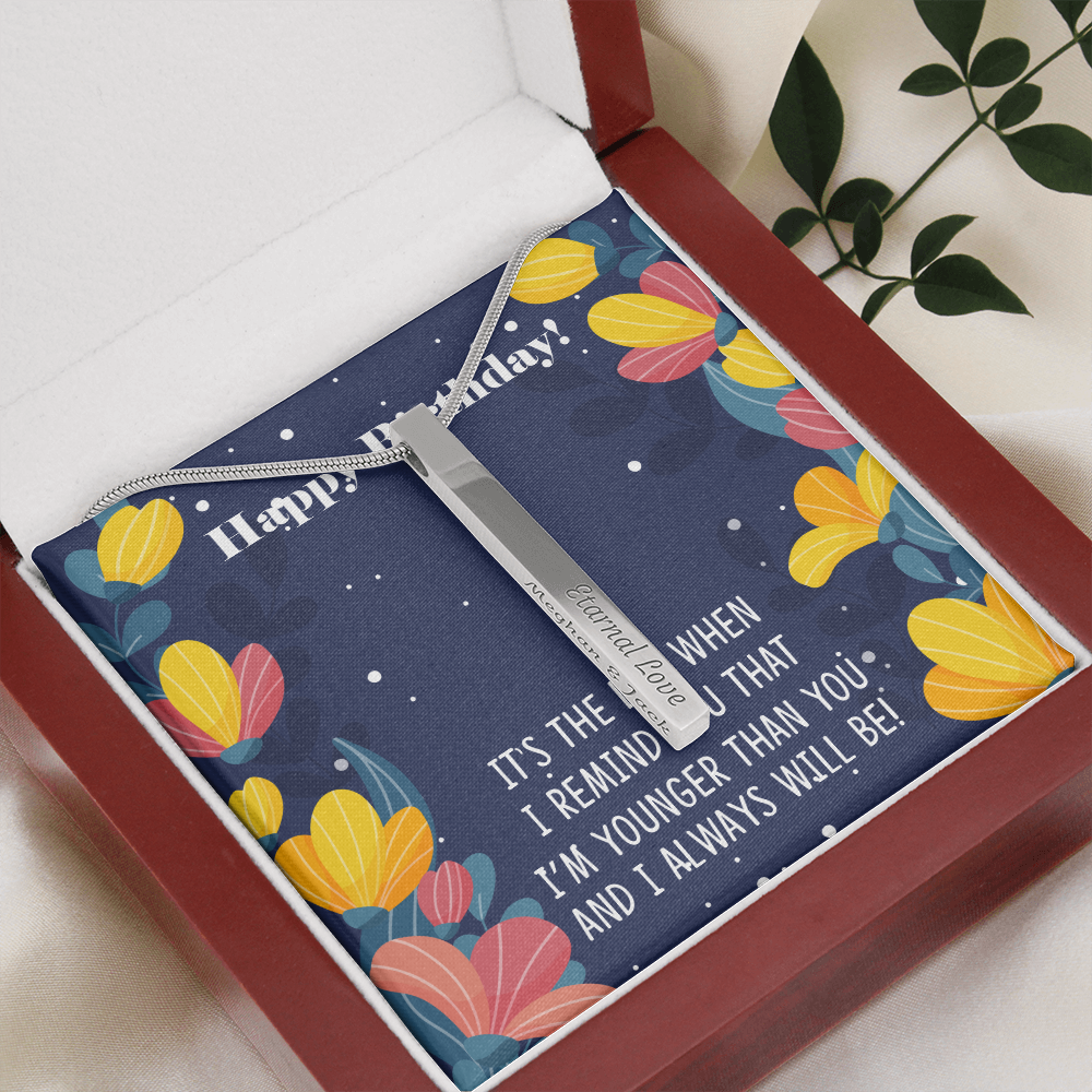 2 Sided Personalised Vertical Necklace Happy Birthday