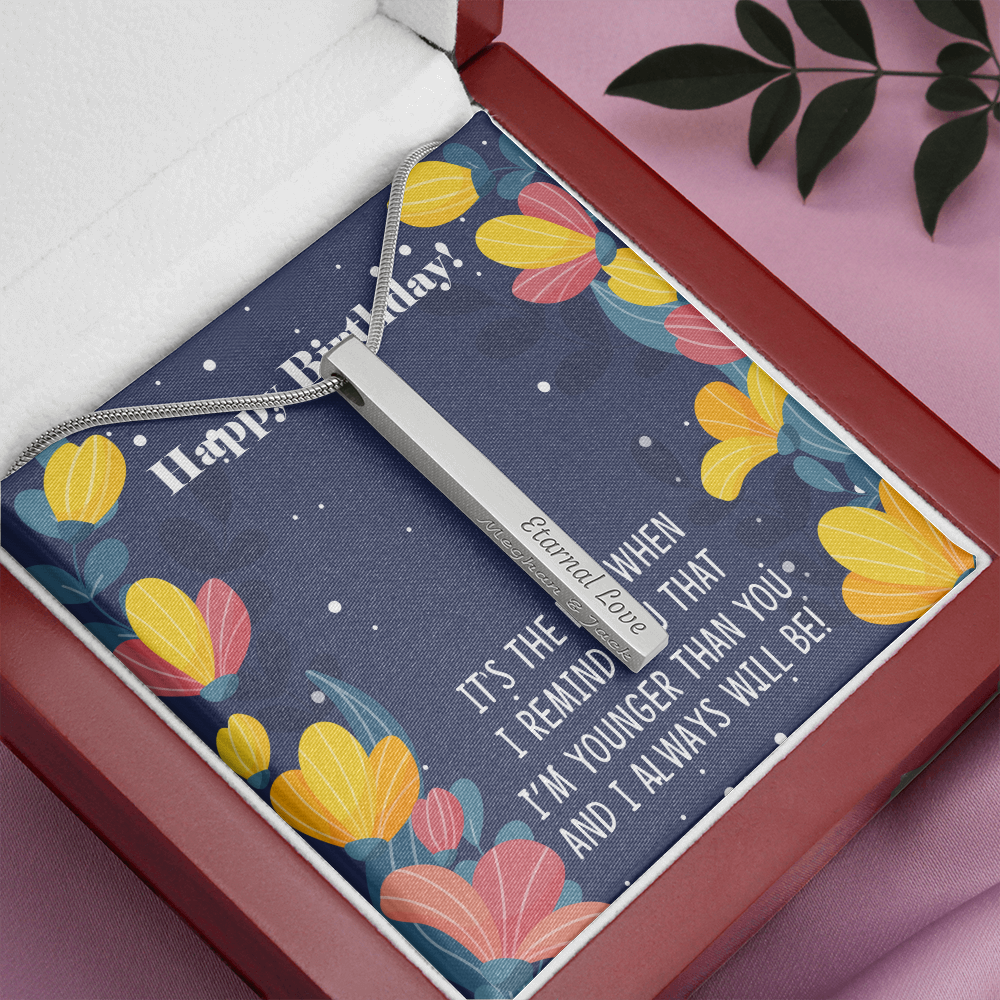 2 Sided Personalised Vertical Necklace Happy Birthday