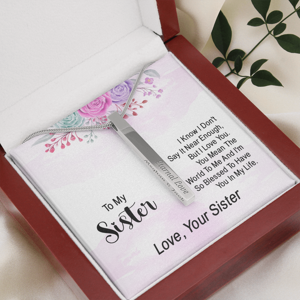 ENGRAVED PERSONALISED 4 SIDED VERTICAL NECKLACE FOR YOUR SISTER