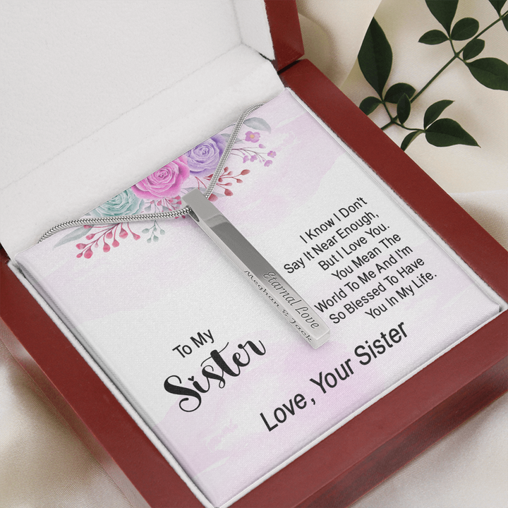 ENGRAVED PERSONALISED 4 SIDED VERTICAL NECKLACE FOR YOUR SISTER