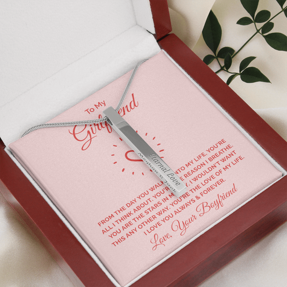 ENGRAVED PERSONALISED 4 SIDED VERTICAL NECKLACE FOR YOUR GIRLFRIEND