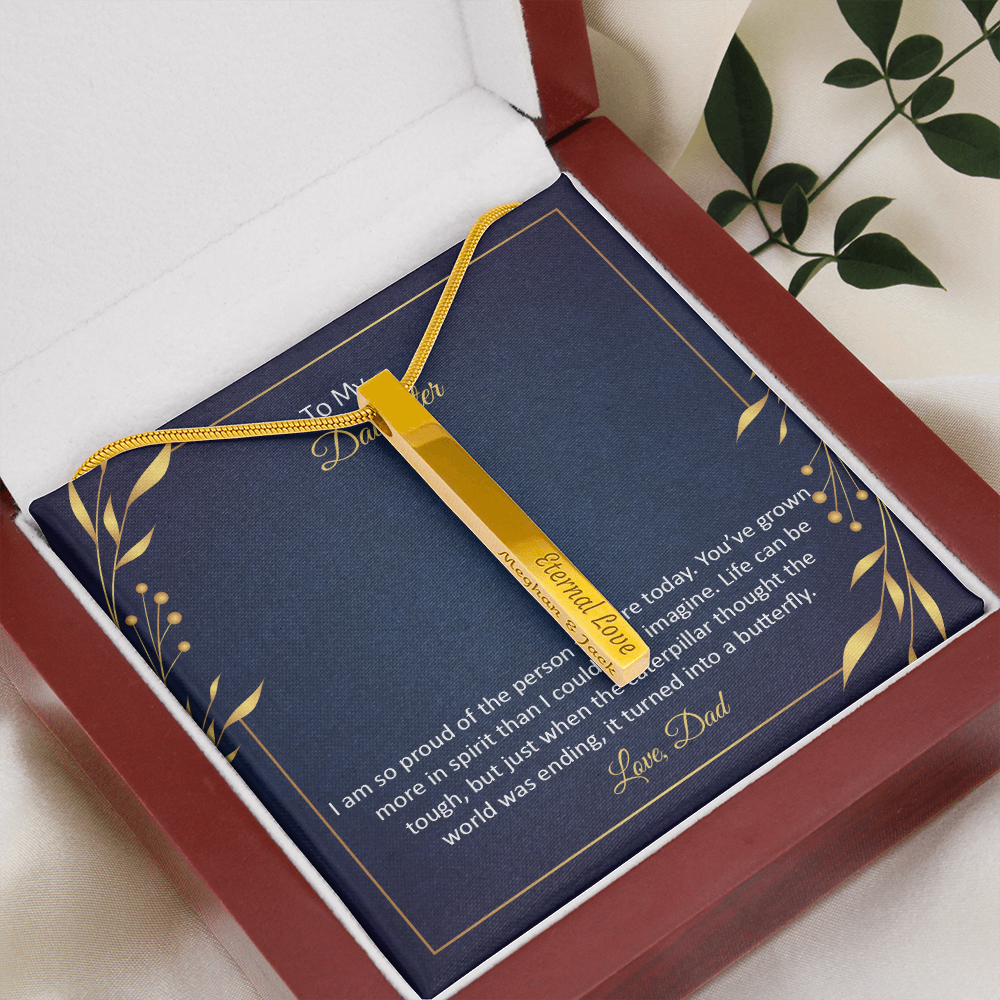 Personalised Engraved 4 Sided vertical bar necklace For your Daughter