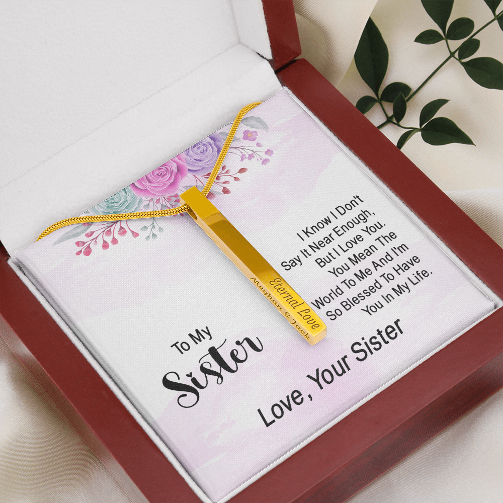 ENGRAVED PERSONALISED 4 SIDED VERTICAL NECKLACE FOR YOUR SISTER