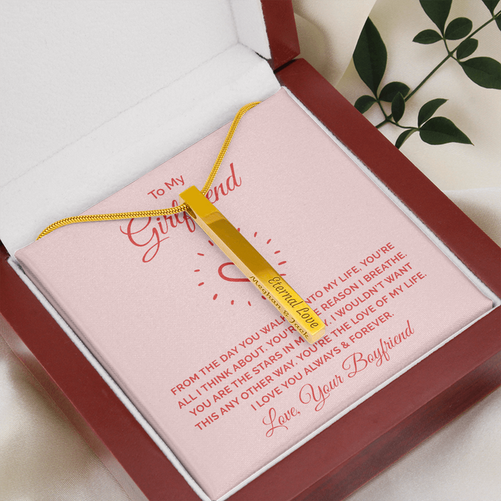 ENGRAVED PERSONALISED 4 SIDED VERTICAL NECKLACE FOR YOUR GIRLFRIEND