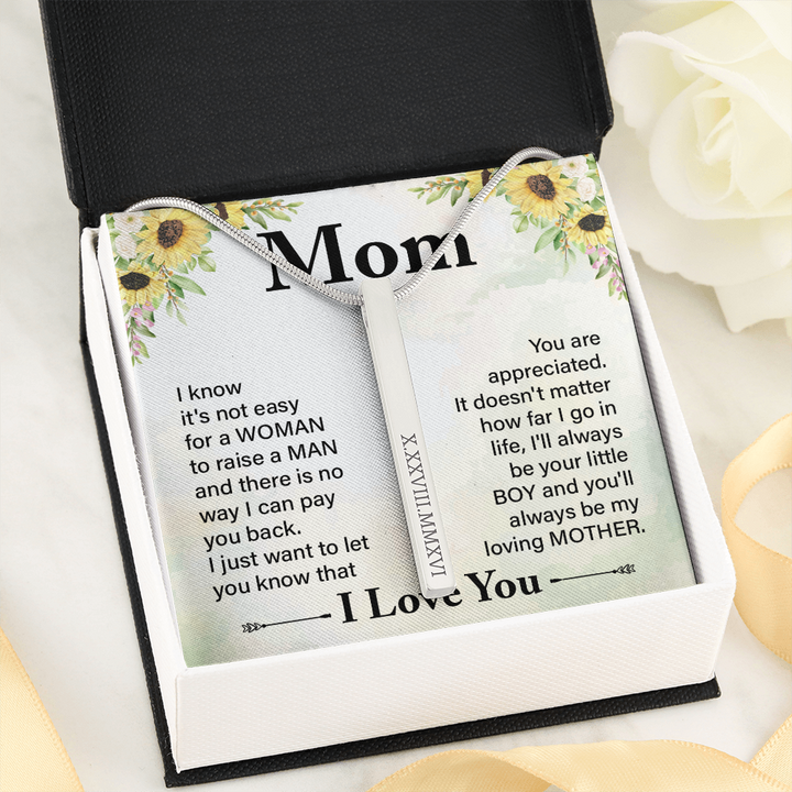 Mom Roman Numeral Vertical Stick Necklace