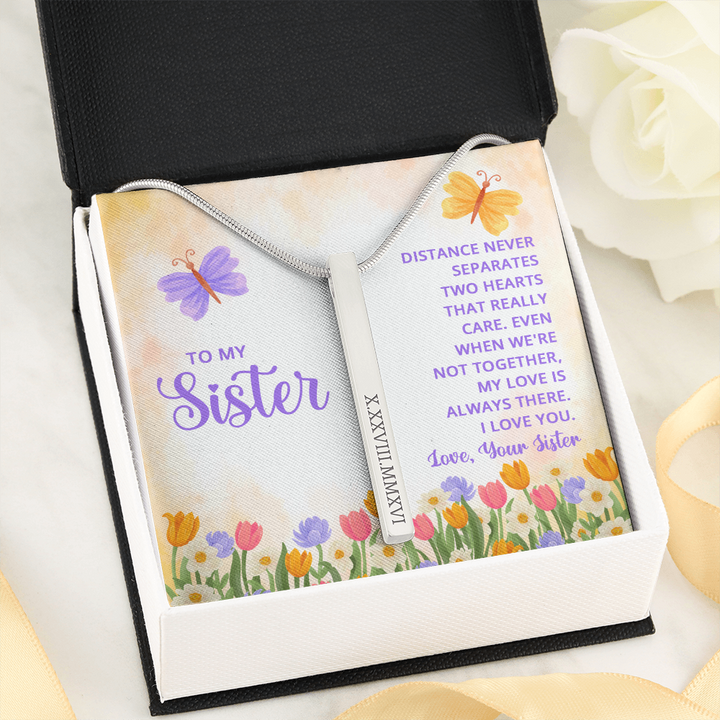 Sister Roman Numeral Vertical Stick Necklace