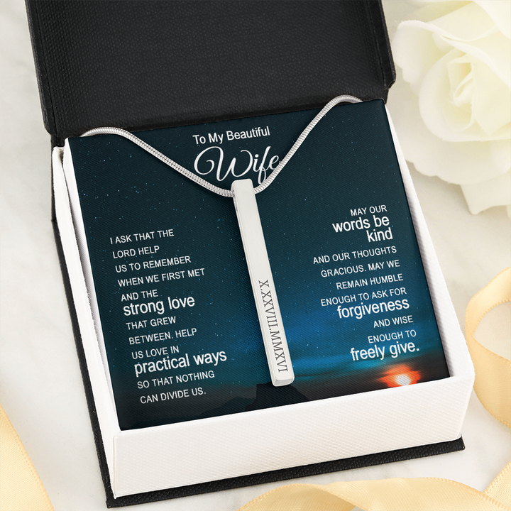 Wife Roman Numeral Vertical Stick Necklace
