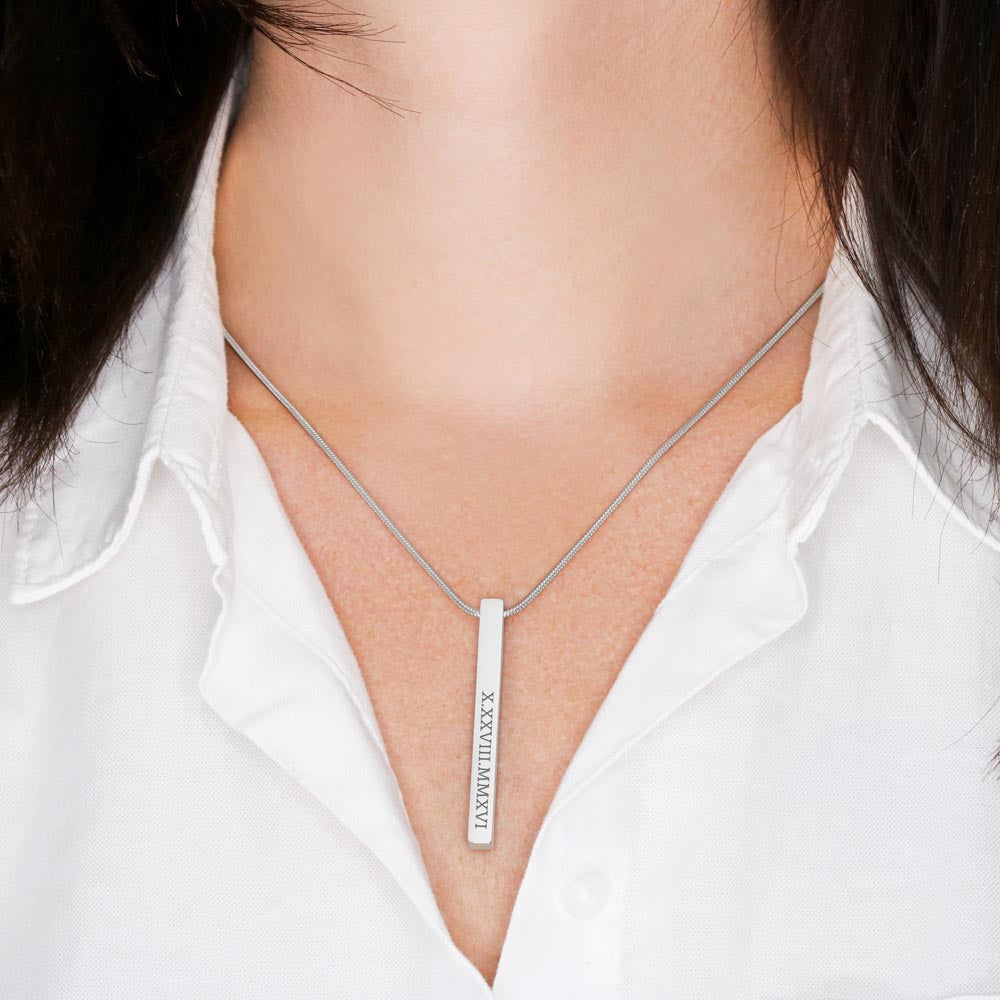 Wife Roman Numeral Vertical Stick Necklace