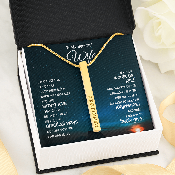 Wife Roman Numeral Vertical Stick Necklace