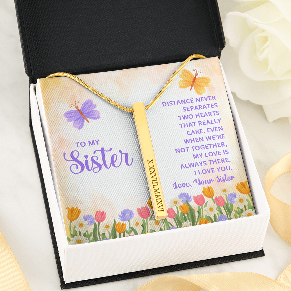 Sister Roman Numeral Vertical Stick Necklace