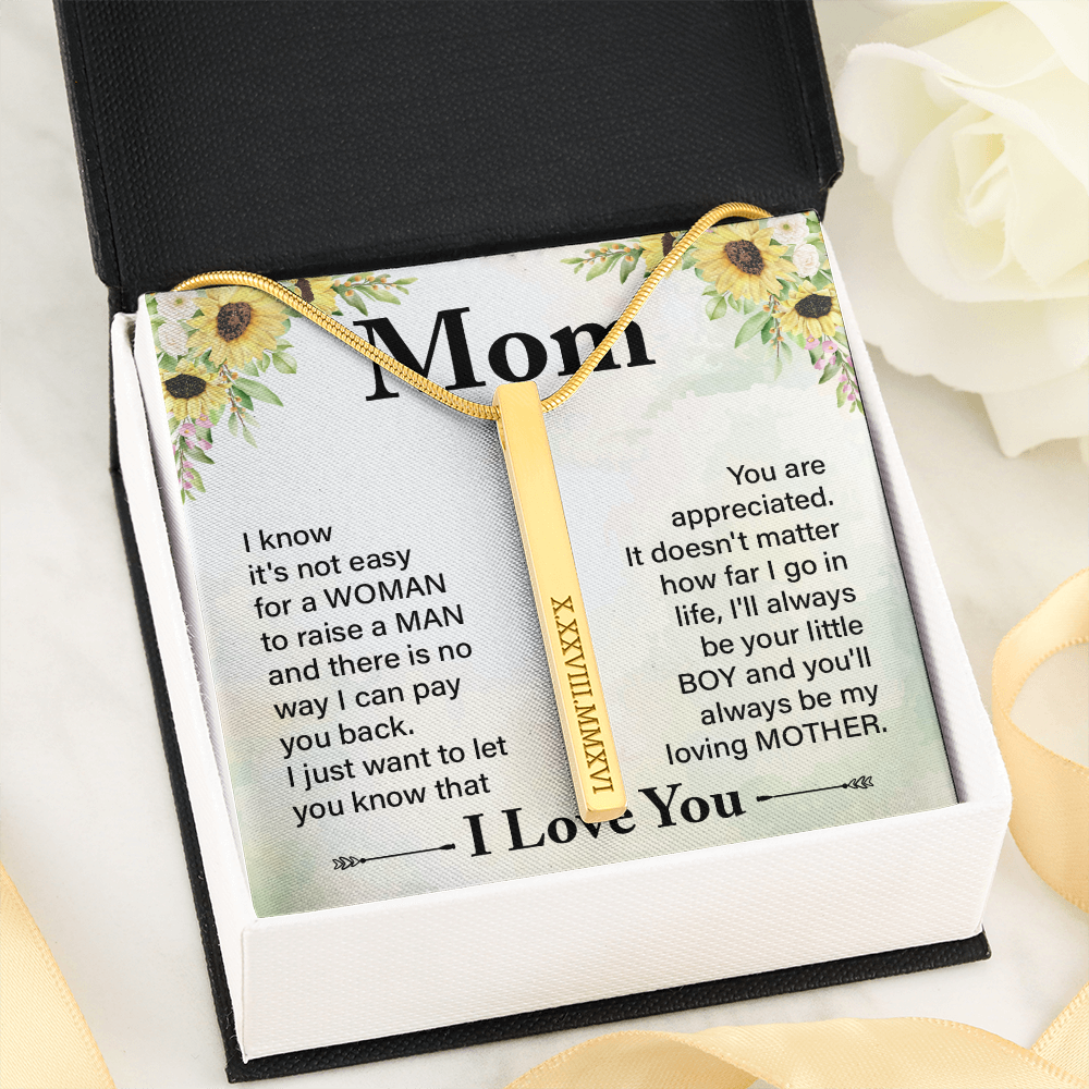 Mom Roman Numeral Vertical Stick Necklace