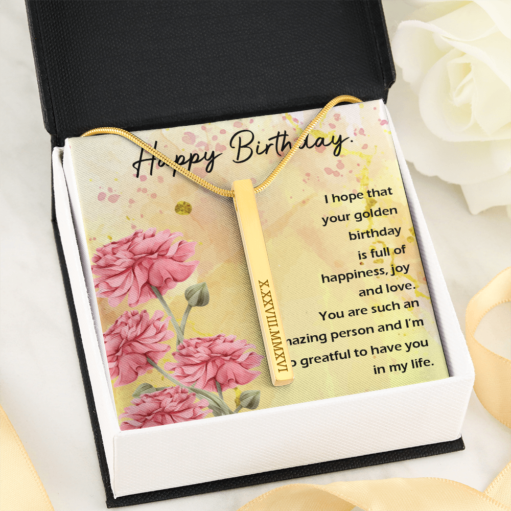 Birthday Roman Numeral Vertical Stick Necklace