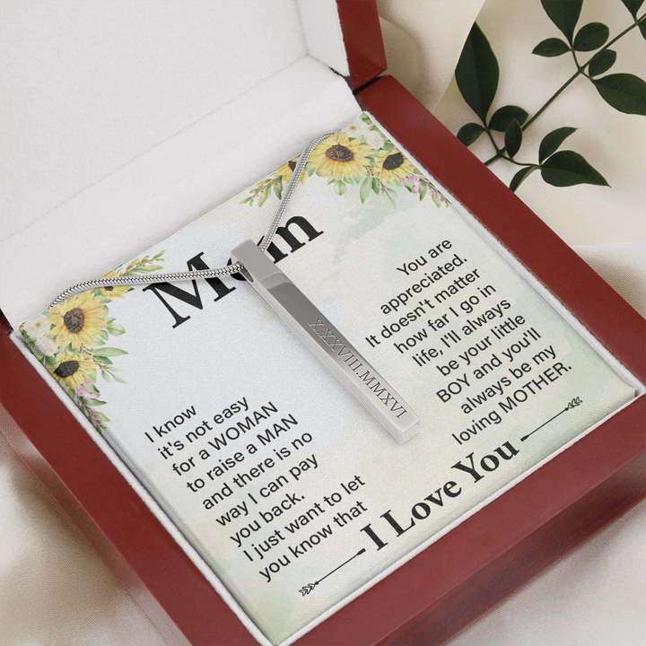 Mom Roman Numeral Vertical Stick Necklace