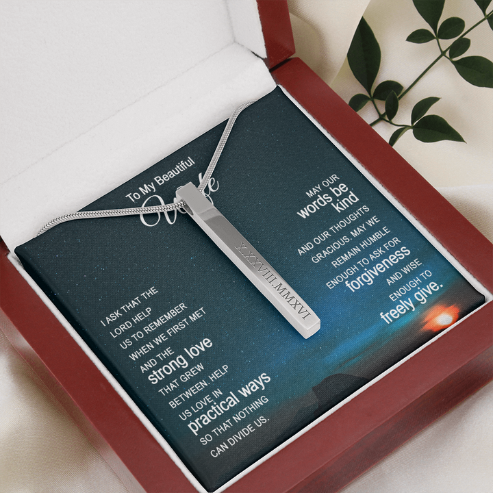 Wife Roman Numeral Vertical Stick Necklace