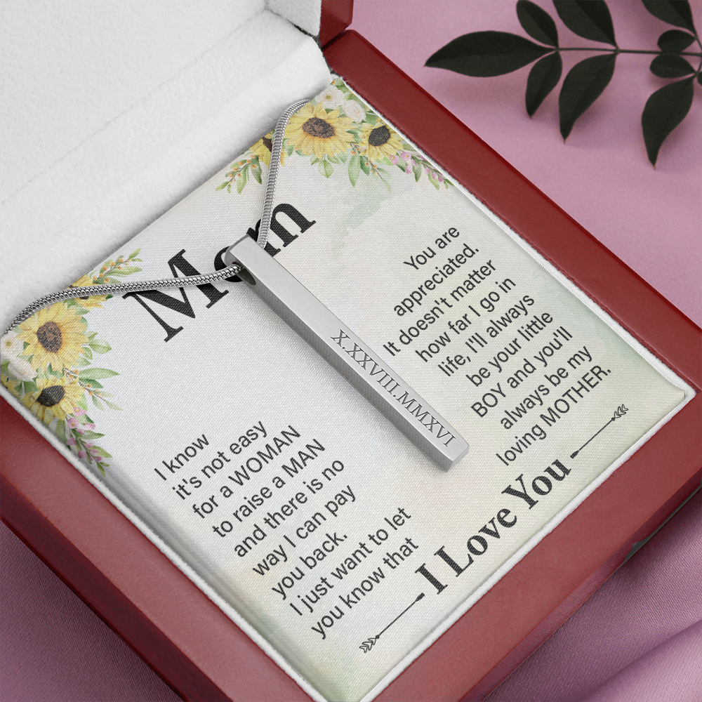 Mom Roman Numeral Vertical Stick Necklace