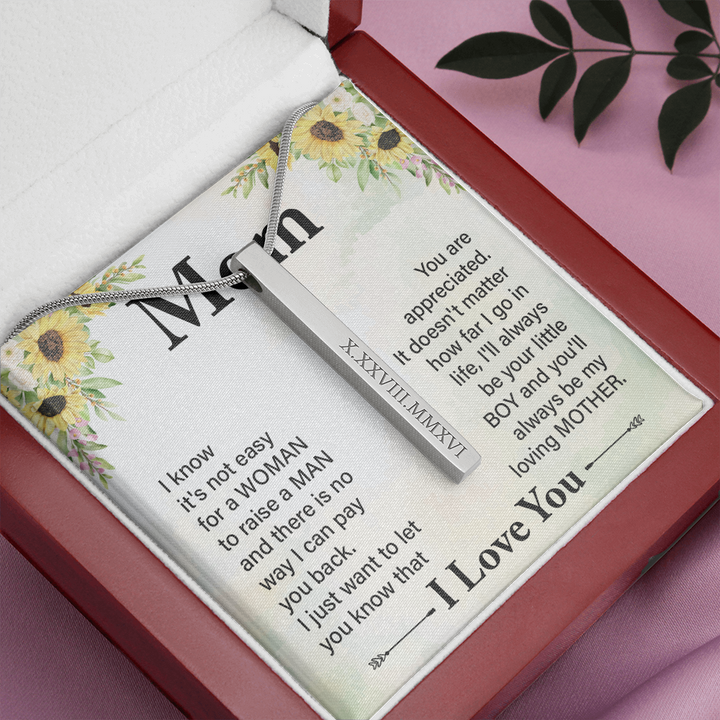 Mom Roman Numeral Vertical Stick Necklace