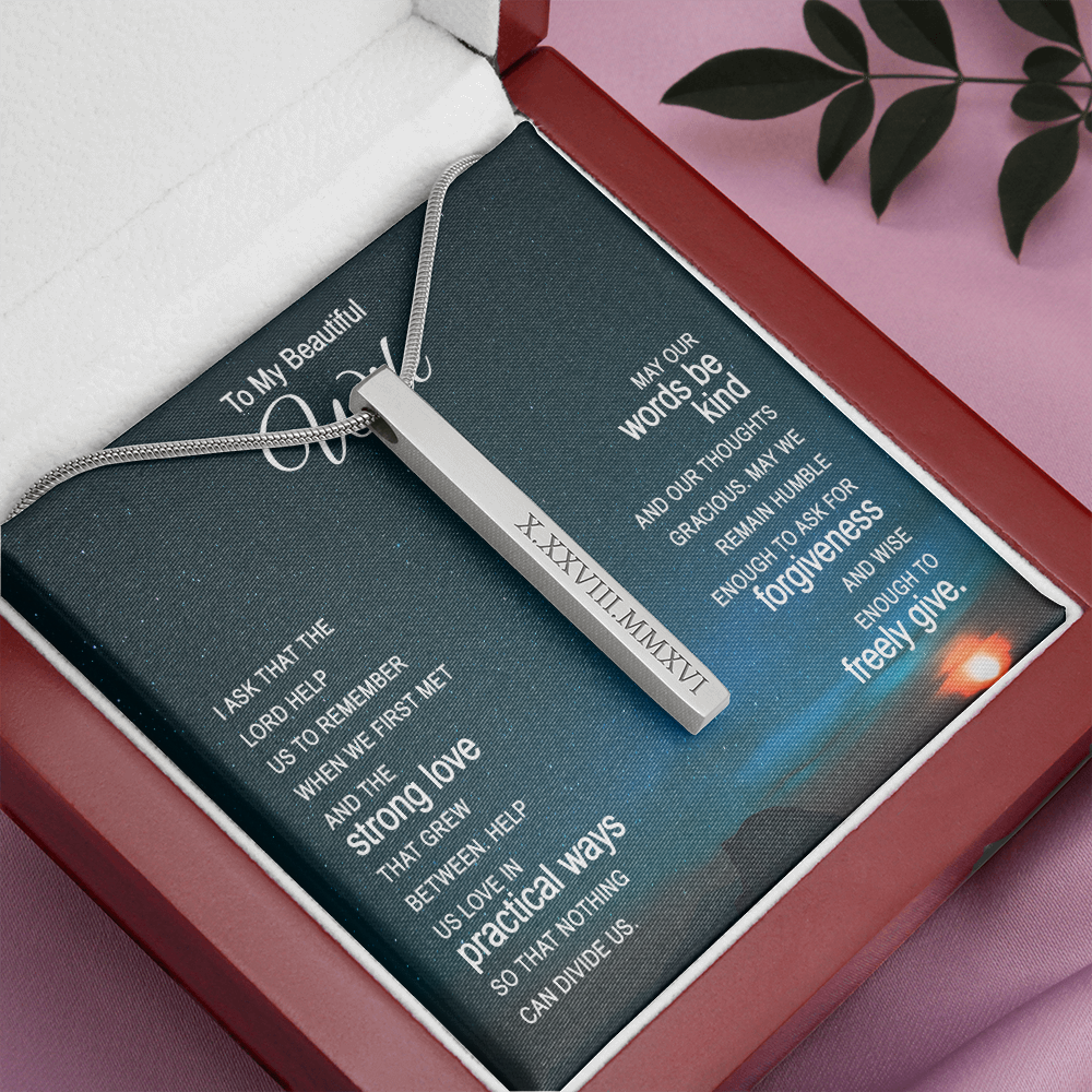 Wife Roman Numeral Vertical Stick Necklace