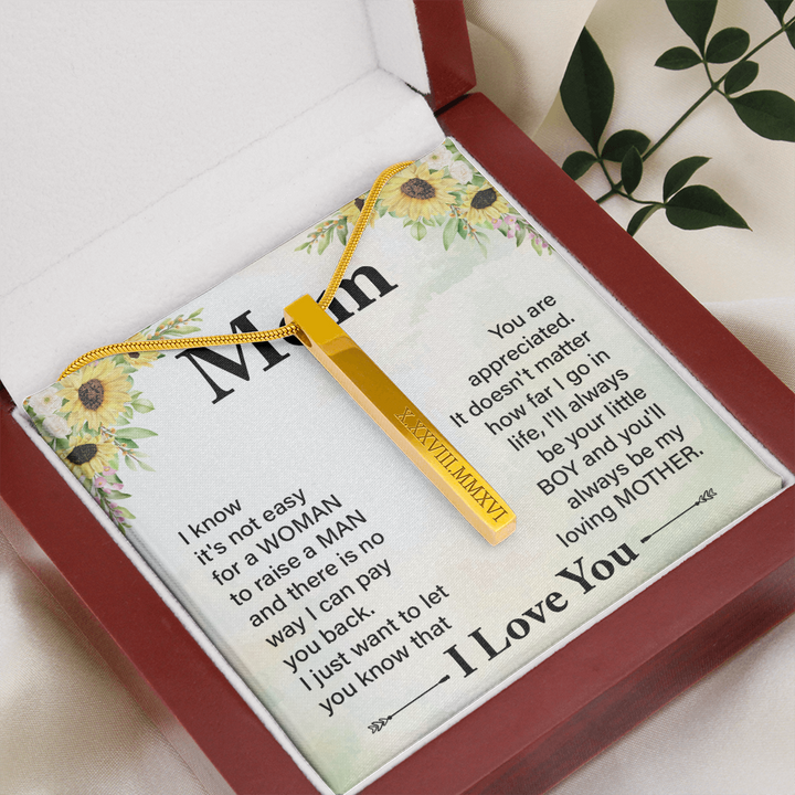 Mom Roman Numeral Vertical Stick Necklace