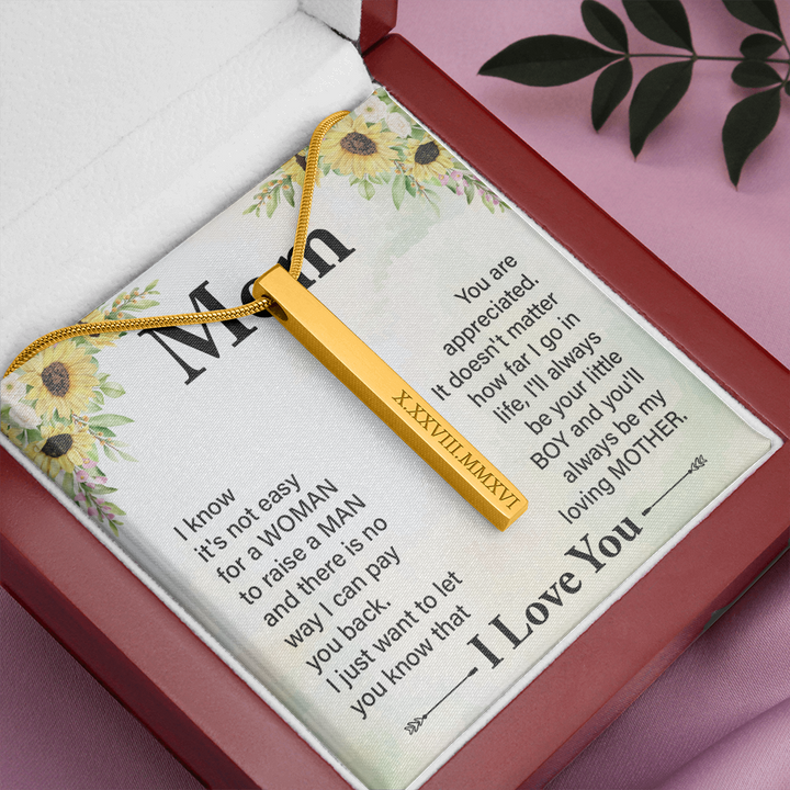 Mom Roman Numeral Vertical Stick Necklace