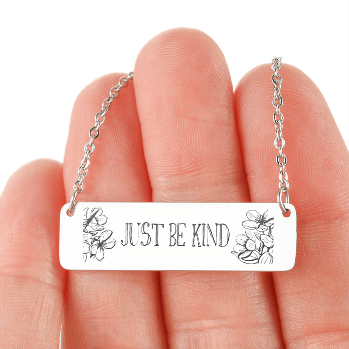 Horizontal Bar Necklace "Just Be Kind"