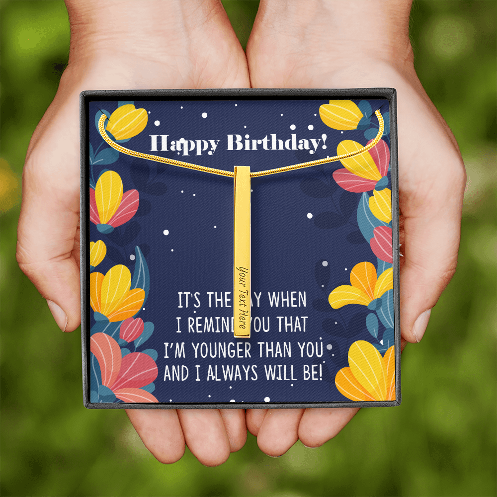 2 Sided Personalised Vertical Necklace Happy Birthday