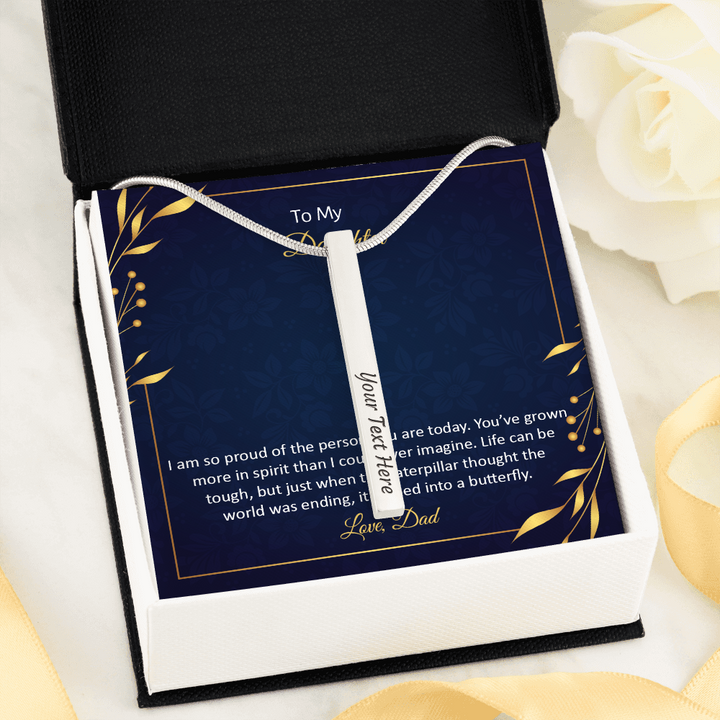 Personalised Engraved 4 Sided vertical bar necklace For your Daughter