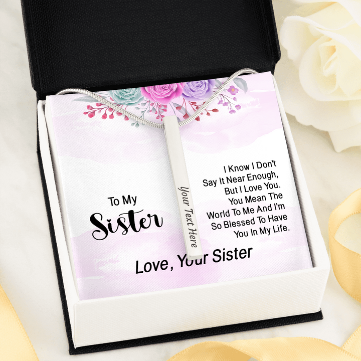 ENGRAVED PERSONALISED 4 SIDED VERTICAL NECKLACE FOR YOUR SISTER