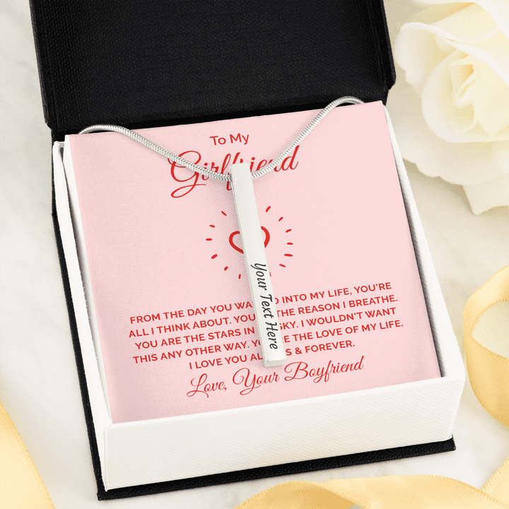 ENGRAVED PERSONALISED 4 SIDED VERTICAL NECKLACE FOR YOUR GIRLFRIEND