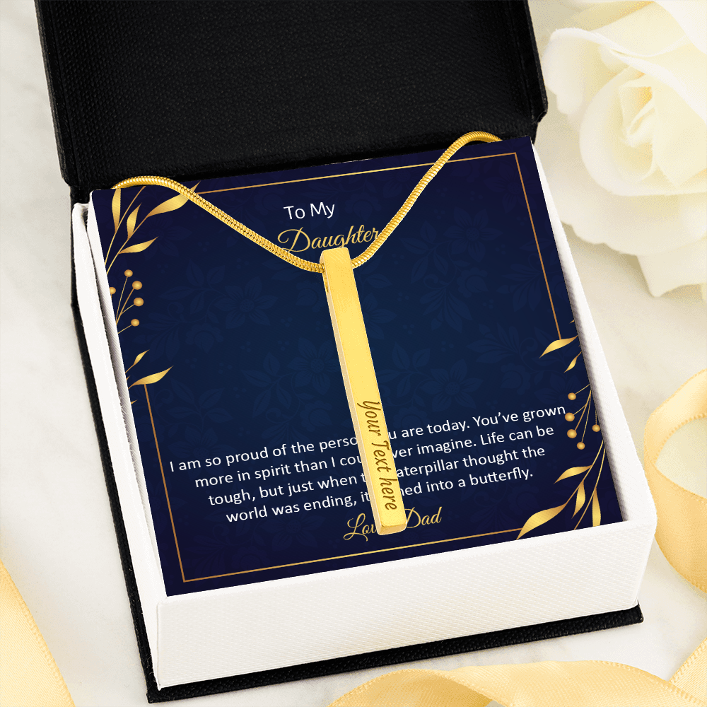 Personalised Engraved 4 Sided vertical bar necklace For your Daughter