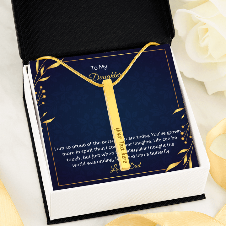 Personalised Engraved 4 Sided vertical bar necklace For your Daughter