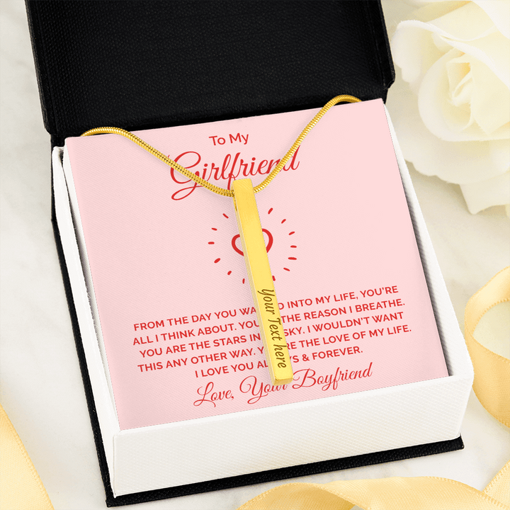 ENGRAVED PERSONALISED 4 SIDED VERTICAL NECKLACE FOR YOUR GIRLFRIEND
